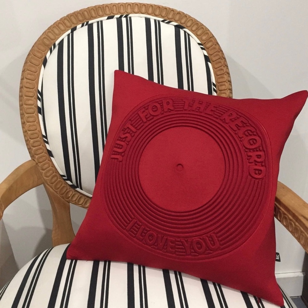 Hudson and Kings Decorative Pillow Just For the Record I Love You Red Record